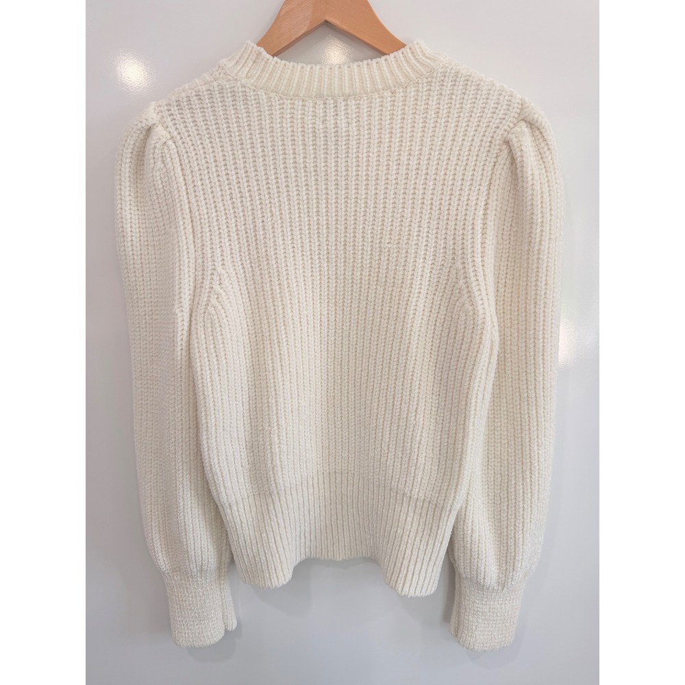 HM White Chenille Puff Sleeve Knit Sweater Ribbed Crewneck Cream S - Picture 5 of 9